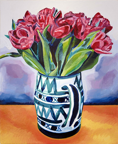 Geoffroy Tobe Painting Pitcher with Tulips